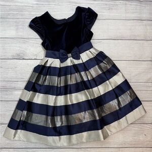 Jona Michelle Girls Sz 7 Navy Velvet Holiday Dress Metallic Stripe Party Dress